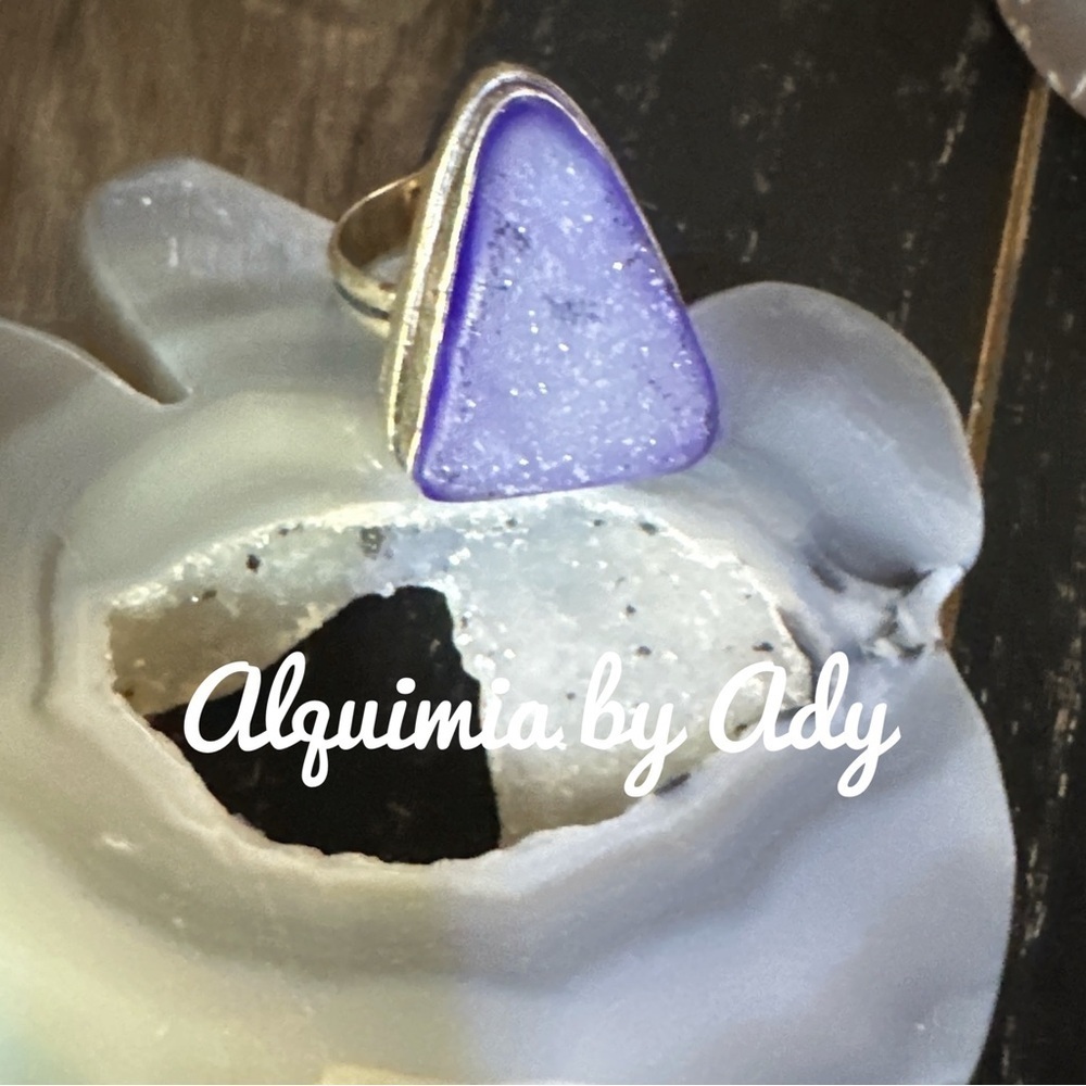 Alquimia oversized raw agate Purple Druzy Ring